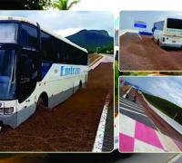 Ônibus da empresa EMTRAM usa área de escape e evita acidente; o veículo saiu de Xique-Xique com destino à cidade de LEM