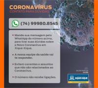 Secretaria da Saúde de Xique-Xique disponibiliza WhatsApp para dúvidas sobre o Coronavírus no Município